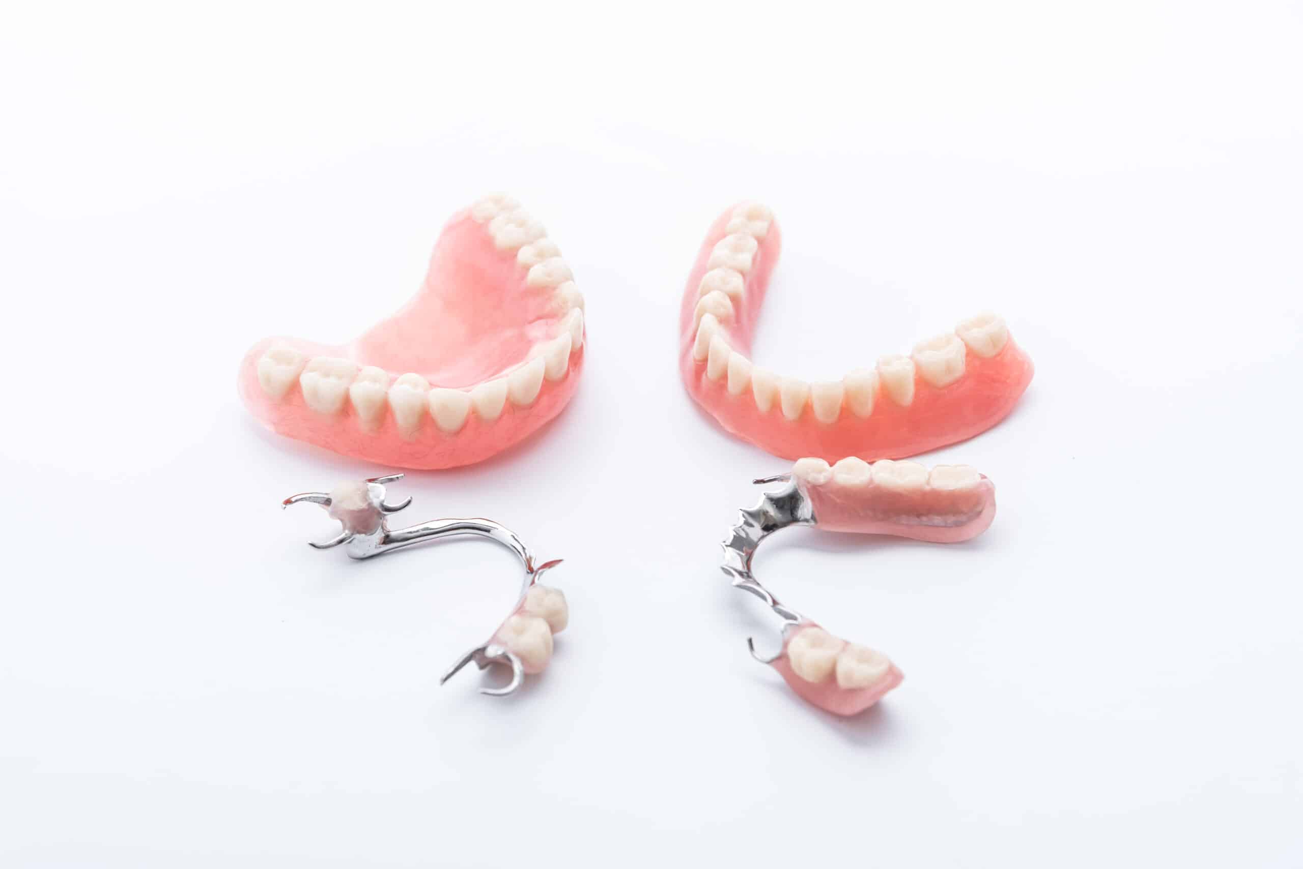 Partial dentures on white background